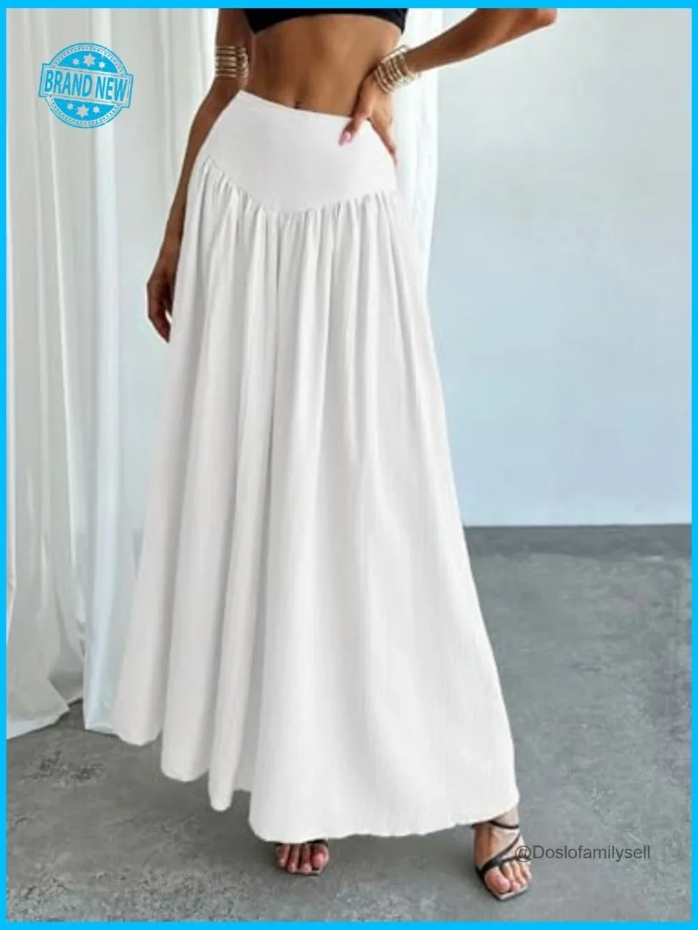 Pleated Flowy Maxi Skirt High Waist Long Skirt with Pocket Y2K